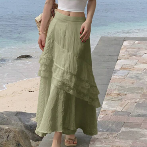dazy splicing ruffle hem bohemian style skirt